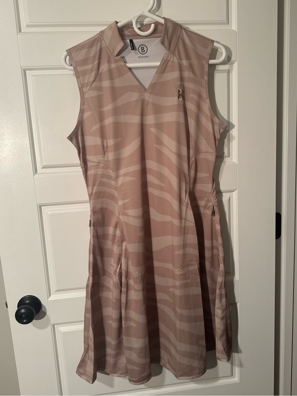 NWT Bogner Carlotta Golf Dress, Tan Stripes, Size 8